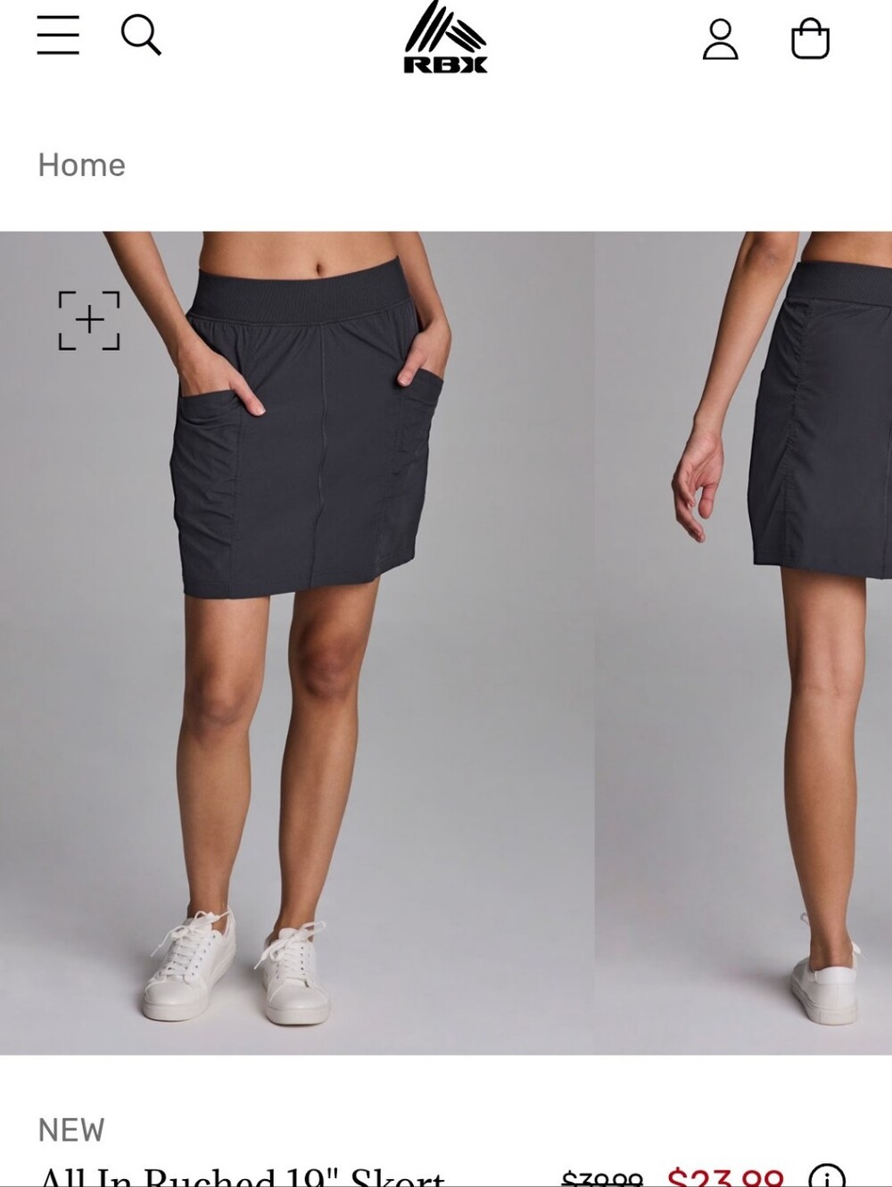 RBX Skort black & gray stretchy LG black shorts gym ready Golf biking